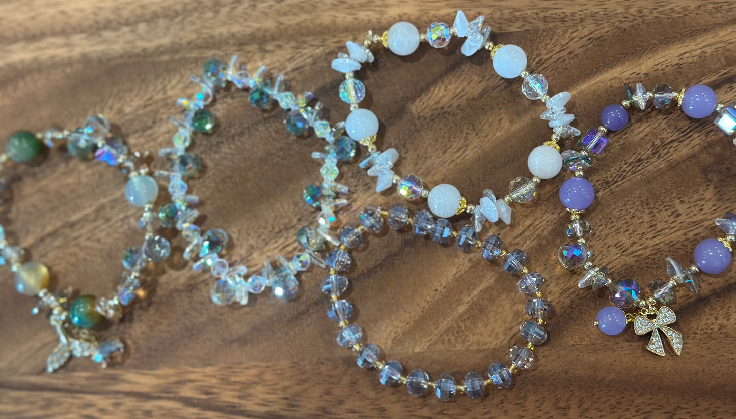 5 Luxe Glass Crystal Bead Bracelets (Handmade)