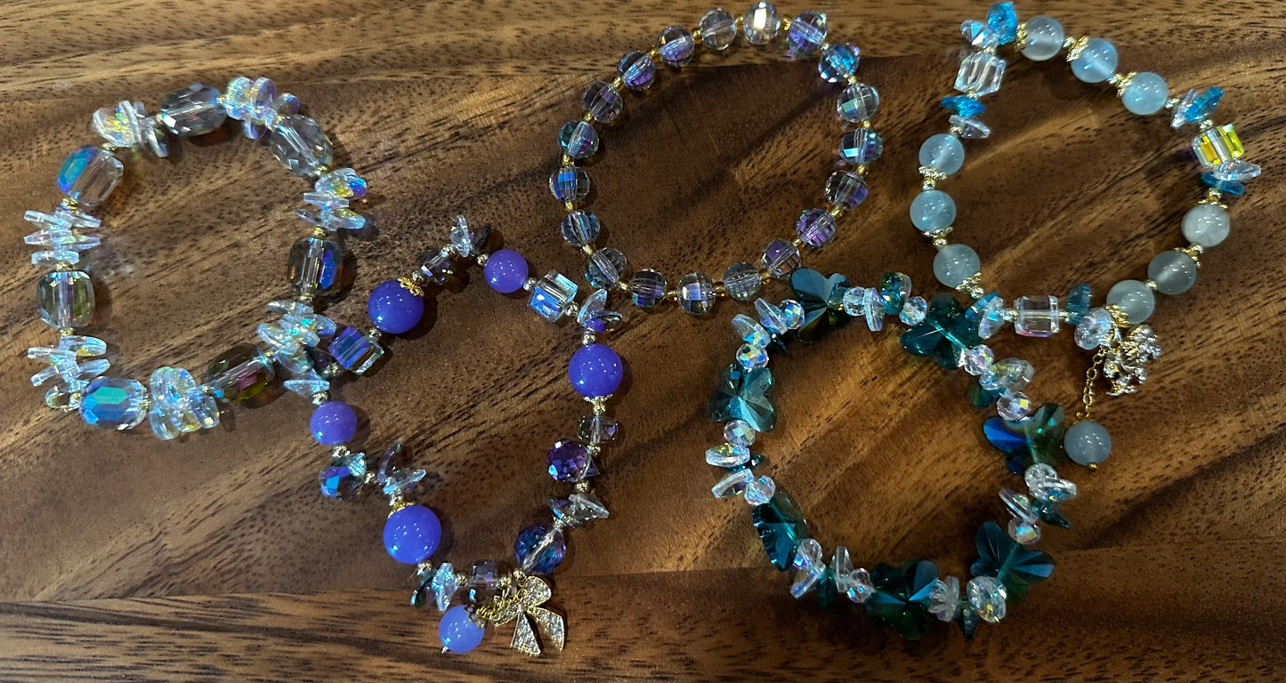 5 Luxe Glass Crystal Bead Bracelets (Handmade)