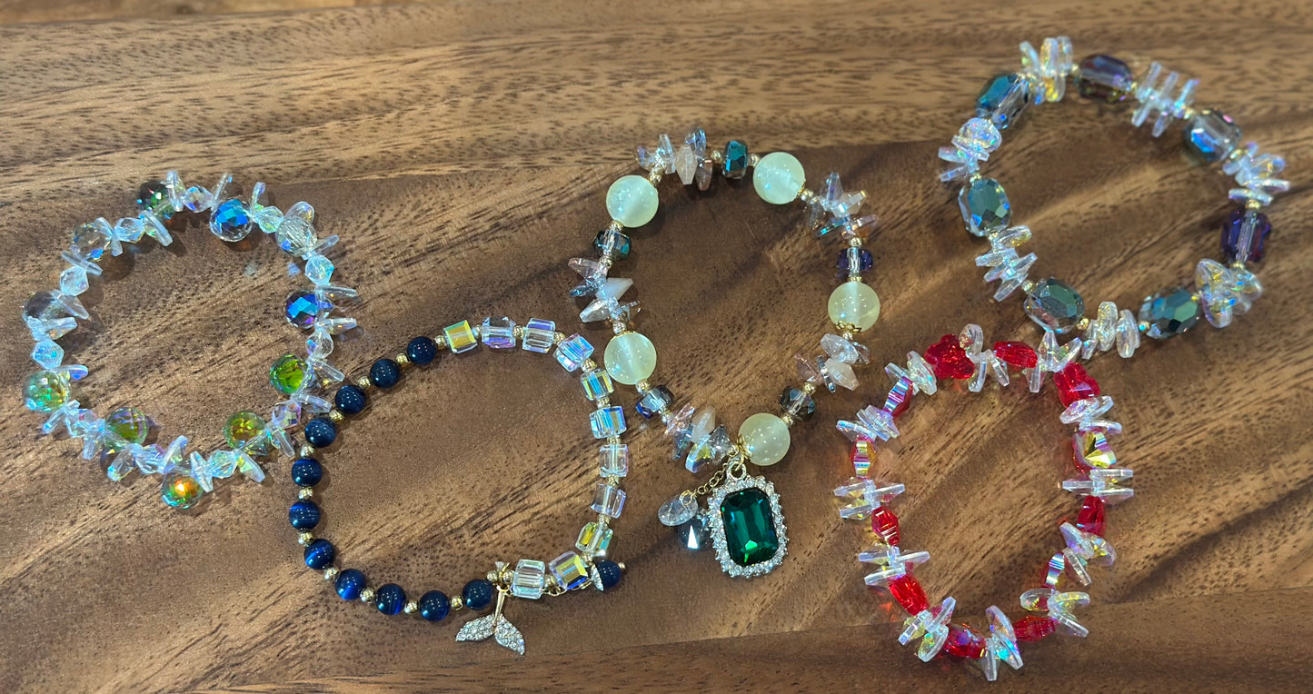 5 Luxe Glass Crystal Bead Bracelets (Handmade)