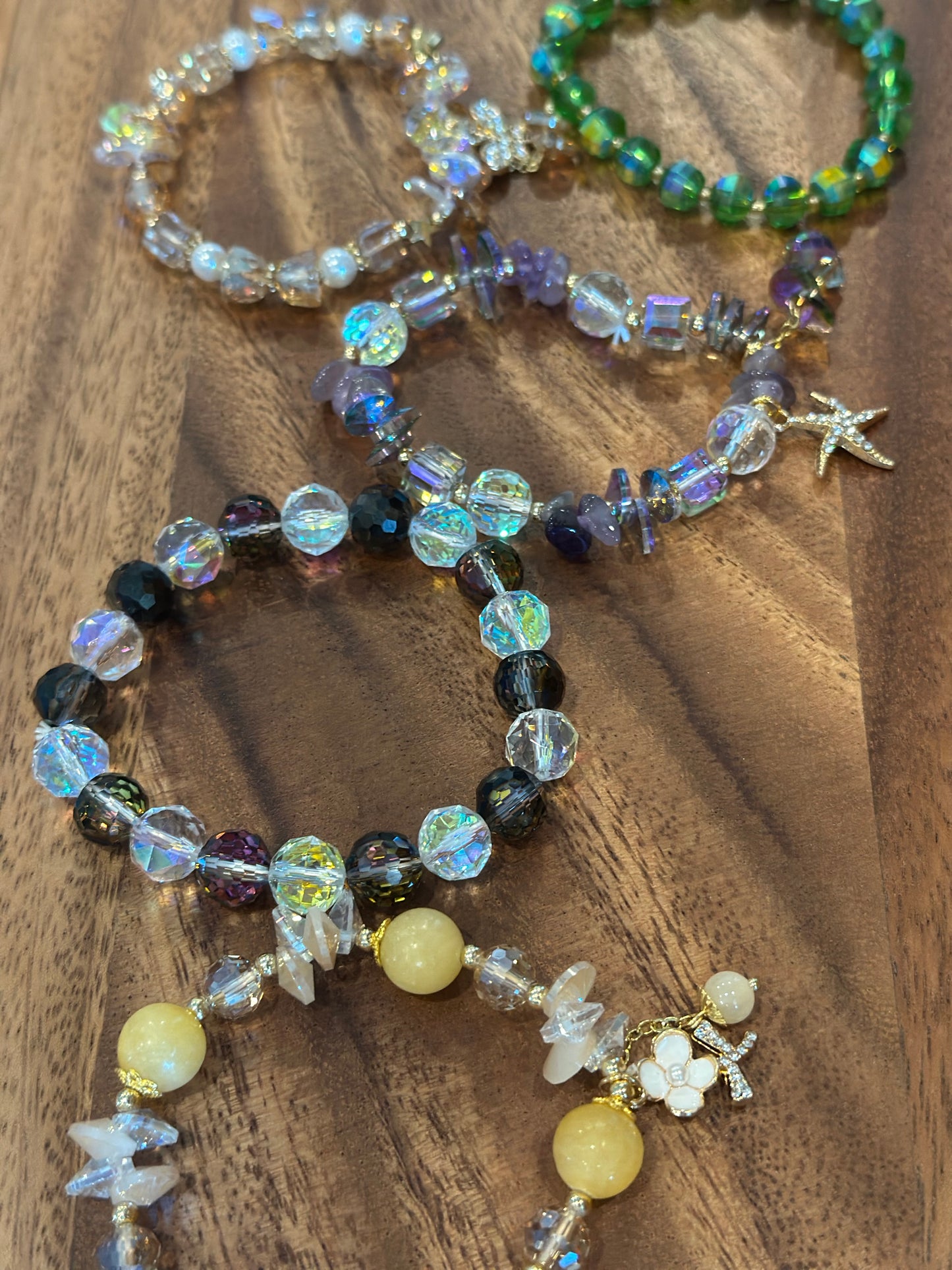 5 Luxe Glass Crystal Bead Bracelets (Handmade)