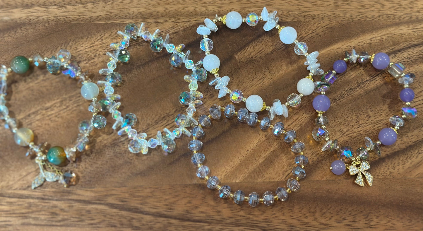 5 Luxe Glass Crystal Bead Bracelets (Handmade)