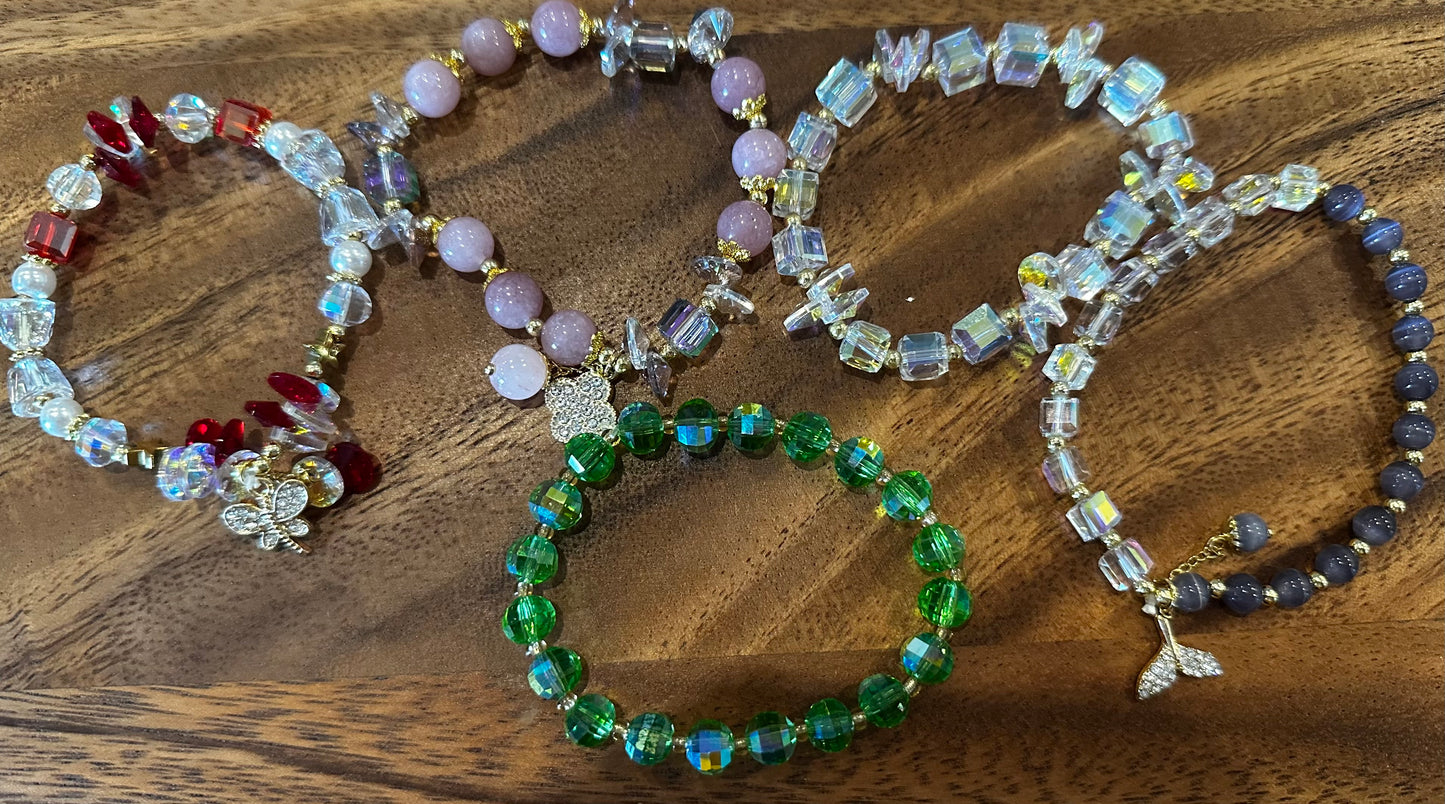 5 Luxe Glass Crystal Bead Bracelets (Handmade)