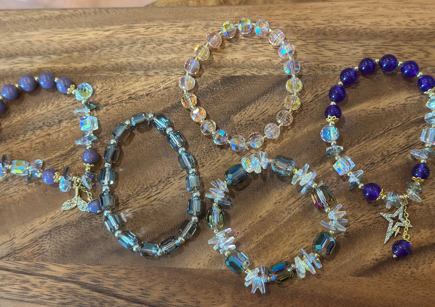 5 Luxe Glass Crystal Bead Bracelets (Handmade)