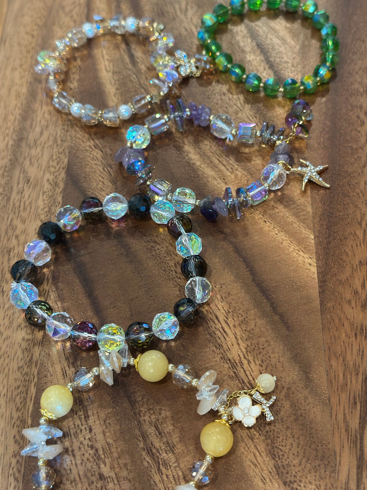 5 Luxe Glass Crystal Bead Bracelets (Handmade)