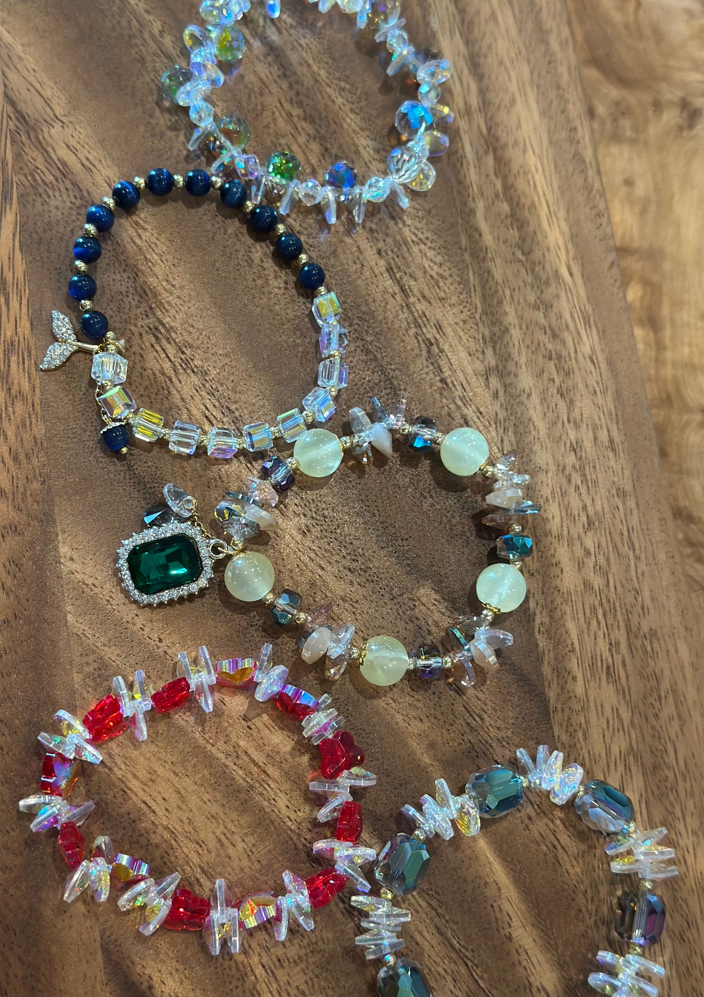 5 Luxe Glass Crystal Bead Bracelets (Handmade)