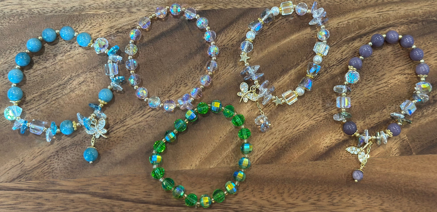 5 Luxe Glass Crystal Bead Bracelets (Handmade)