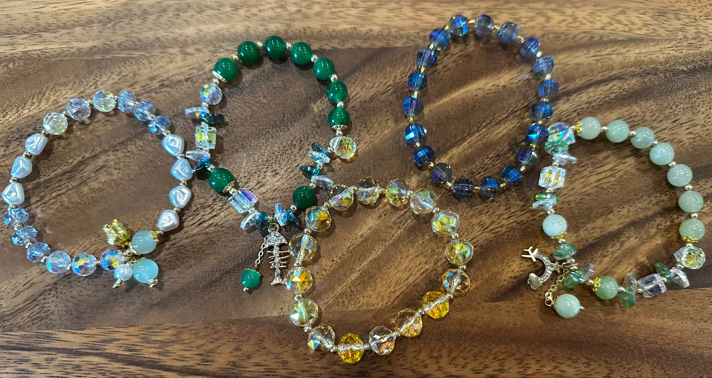 5 Luxe Glass Crystal Bead Bracelets (Handmade)