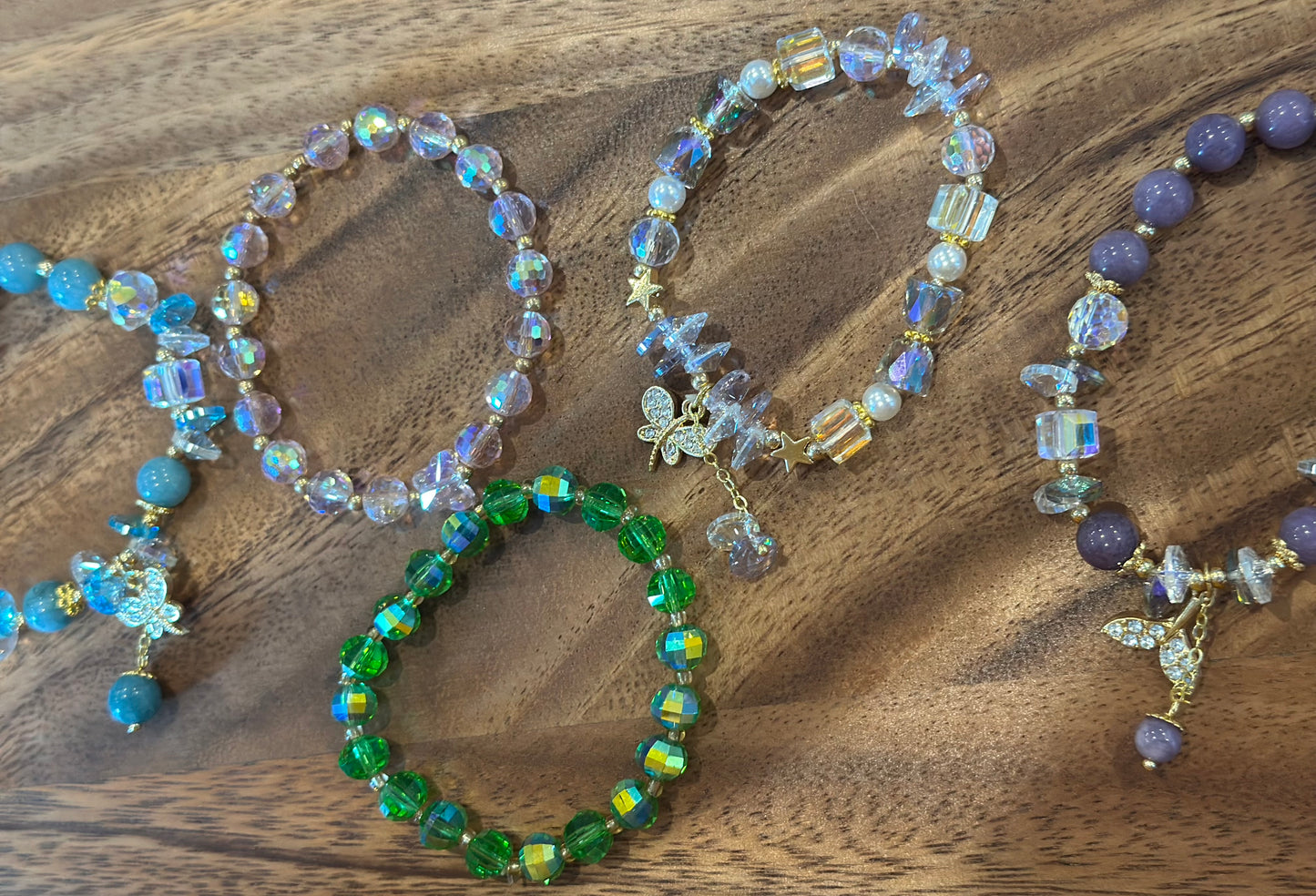 5 Luxe Glass Crystal Bead Bracelets (Handmade)