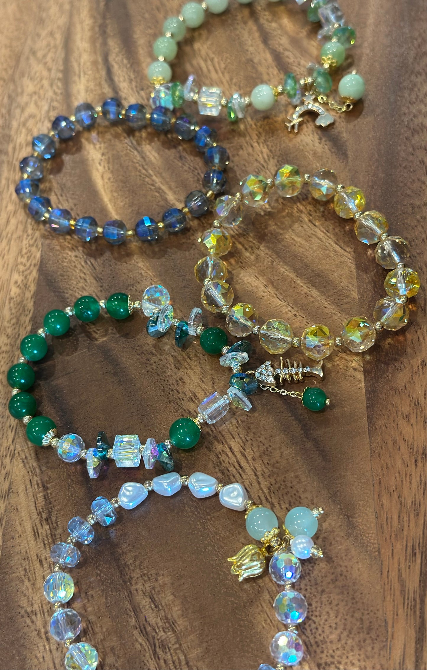 5 Luxe Glass Crystal Bead Bracelets (Handmade)