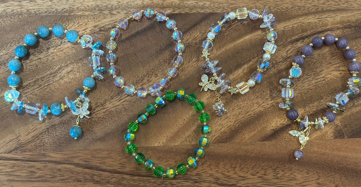 5 Luxe Glass Crystal Bead Bracelets (Handmade)