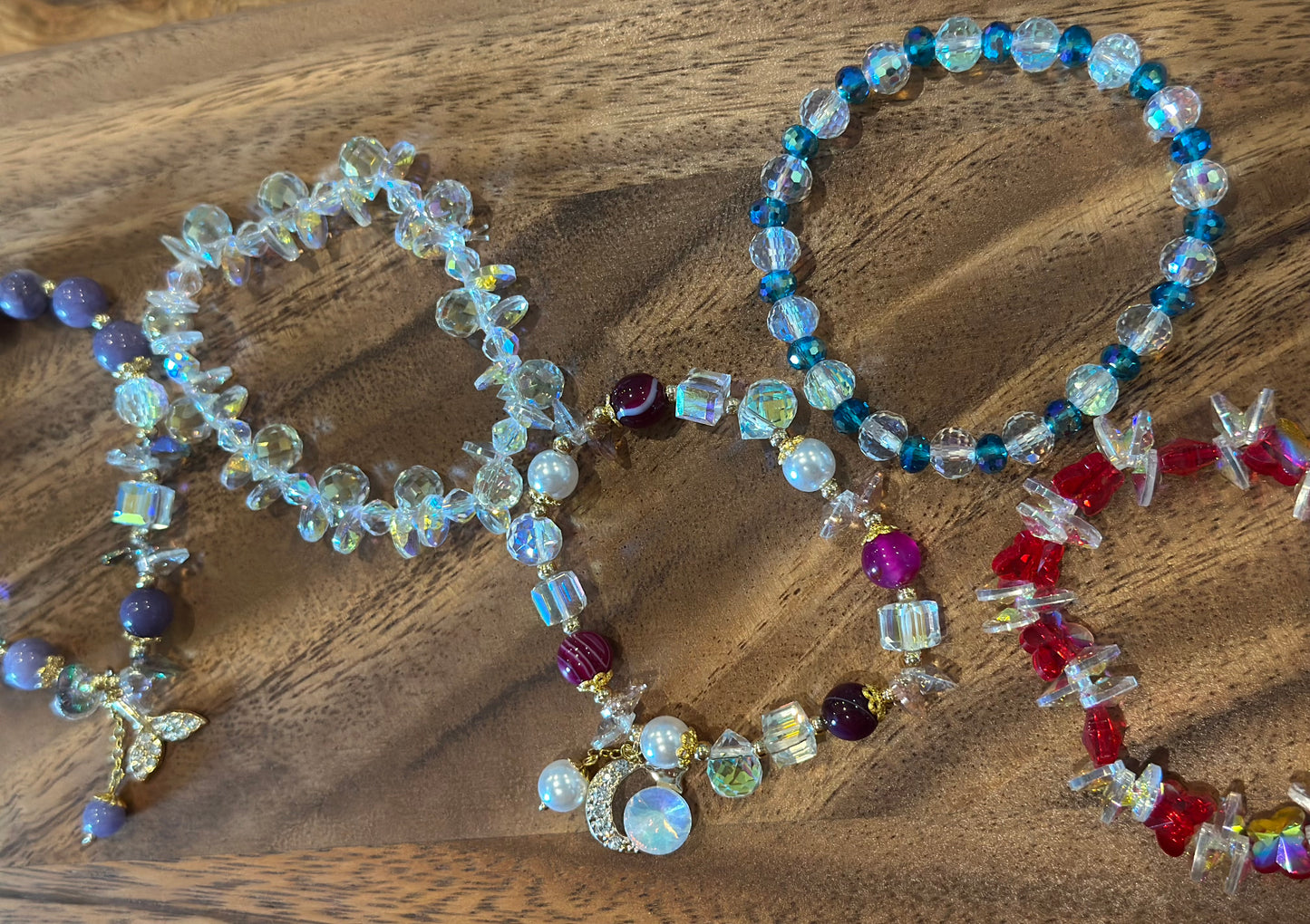 5 Luxe Glass Crystal Bead Bracelets (Handmade)
