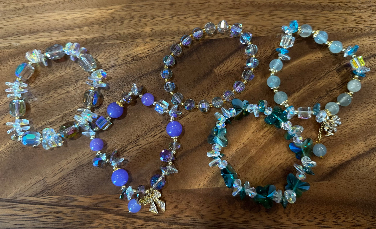 5 Luxe Glass Crystal Bead Bracelets (Handmade)