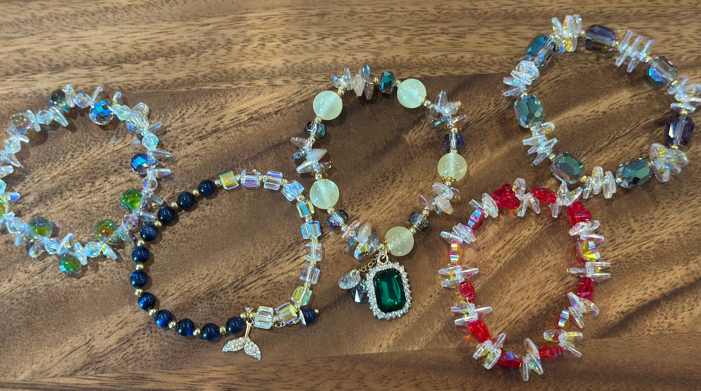 5 Luxe Glass Crystal Bead Bracelets (Handmade)