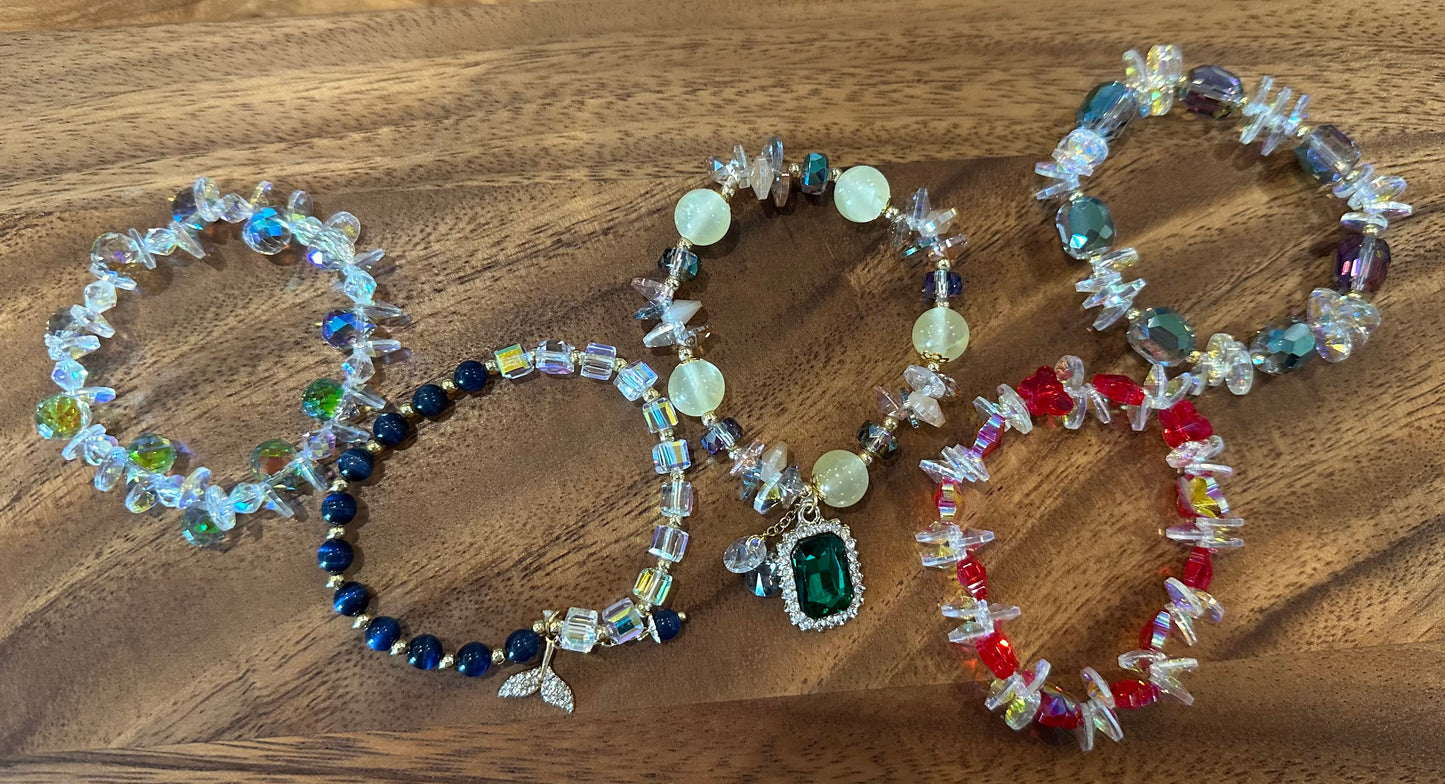 5 Luxe Glass Crystal Bead Bracelets (Handmade)