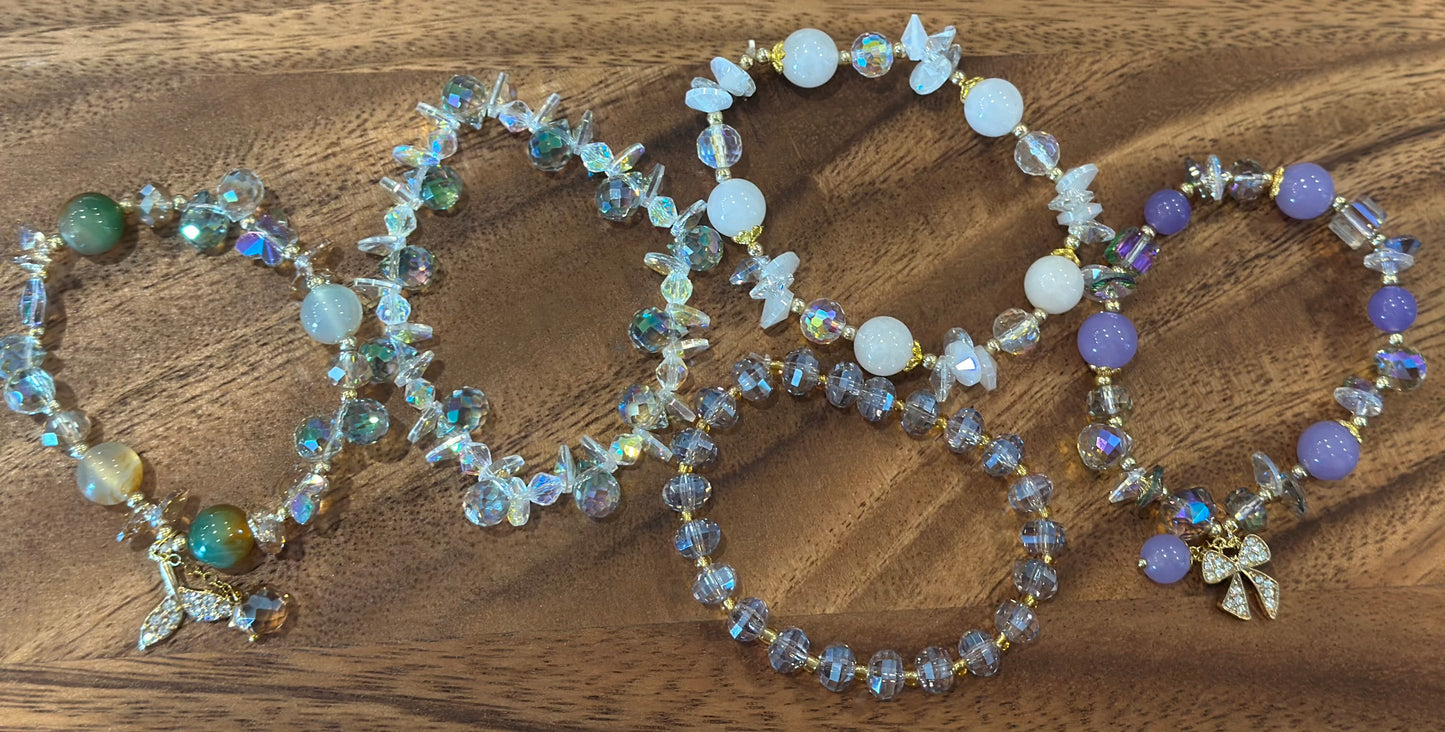 5 Luxe Glass Crystal Bead Bracelets (Handmade)
