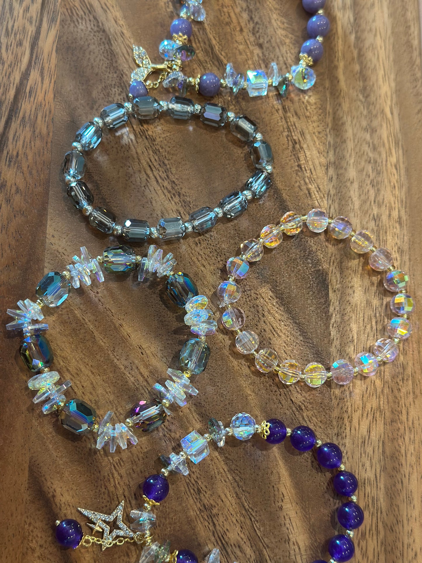 5 Luxe Glass Crystal Bead Bracelets (Handmade)