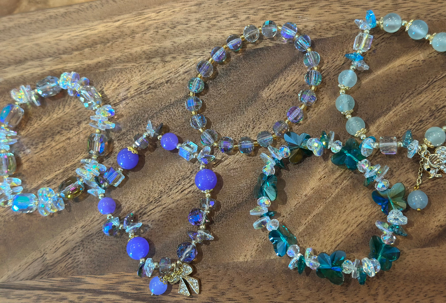 5 Luxe Glass Crystal Bead Bracelets (Handmade)