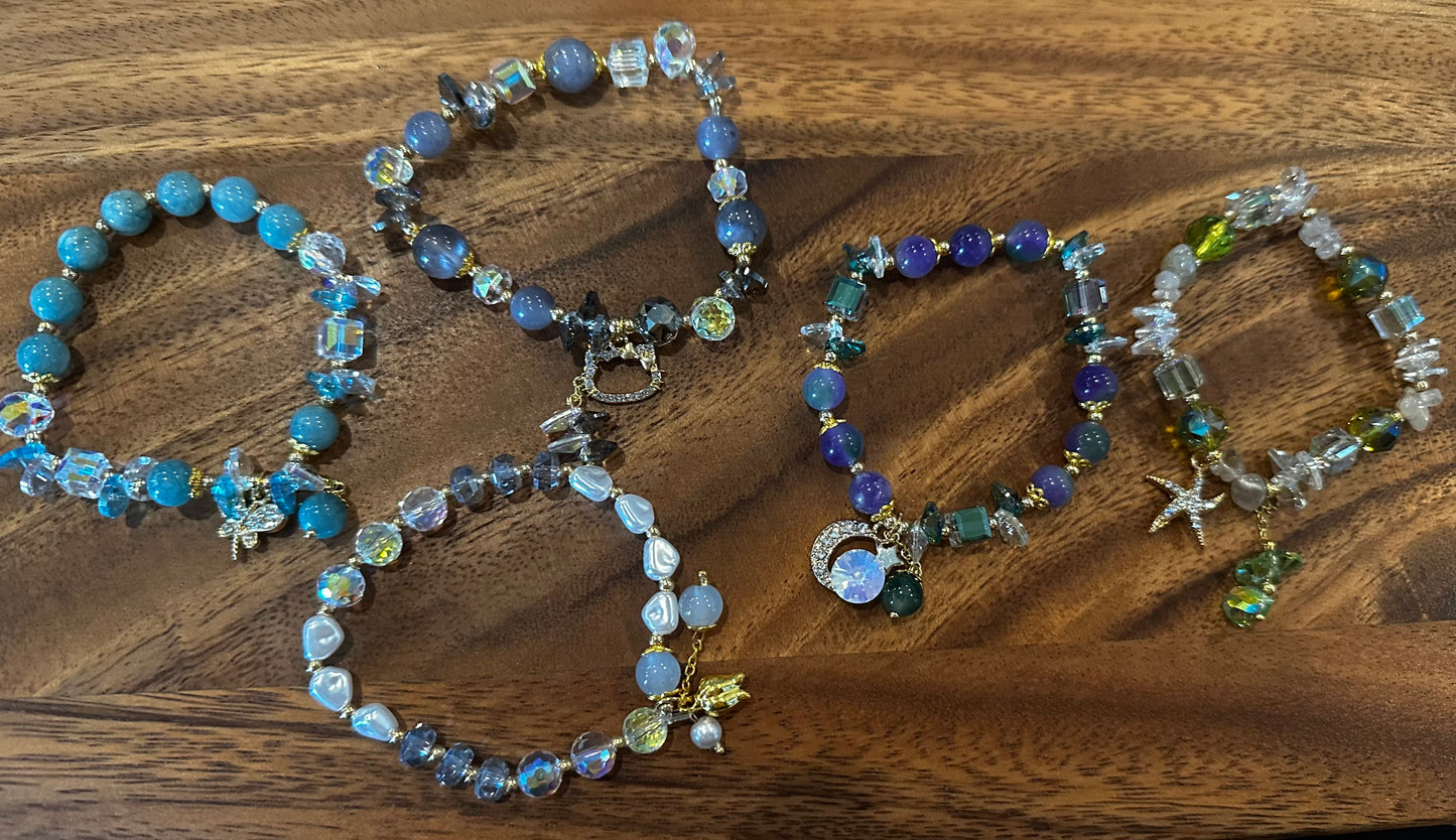 5 Luxe Glass Crystal Bead Bracelets (Handmade)