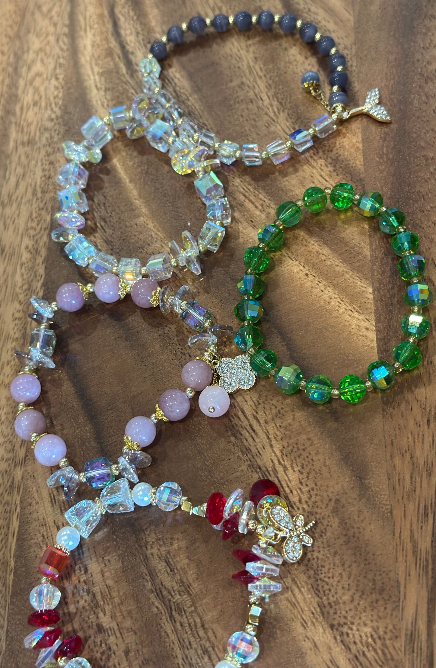 5 Luxe Glass Crystal Bead Bracelets (Handmade)