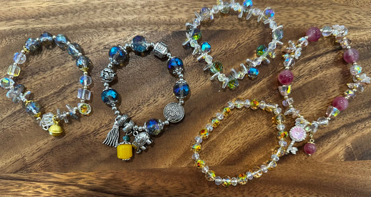 5 Luxe Glass Crystal Bead Bracelets (Handmade)