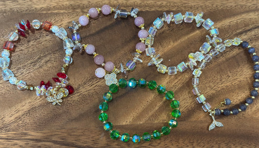 5 Luxe Glass Crystal Bead Bracelets (Handmade)