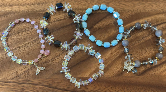 5 Luxe Glass Crystal Bead Bracelets (Handmade)