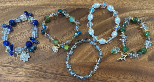 5 Luxe Glass Crystal Bead Bracelets (Handmade)