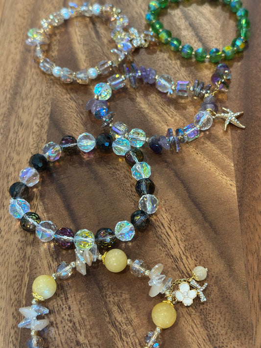 5 Luxe Glass Crystal Bead Bracelets (Handmade)