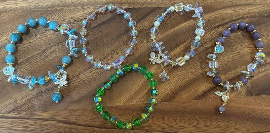 5 Luxe Glass Crystal Bead Bracelets (Handmade)