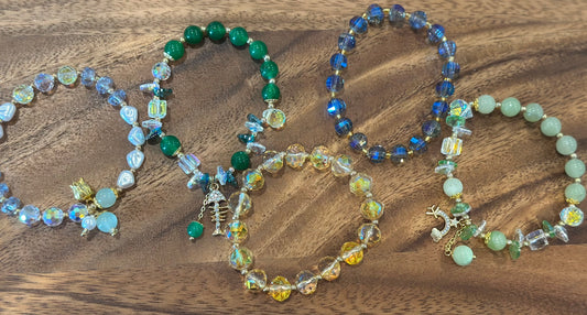 5 Luxe Glass Crystal Bead Bracelets (Handmade)