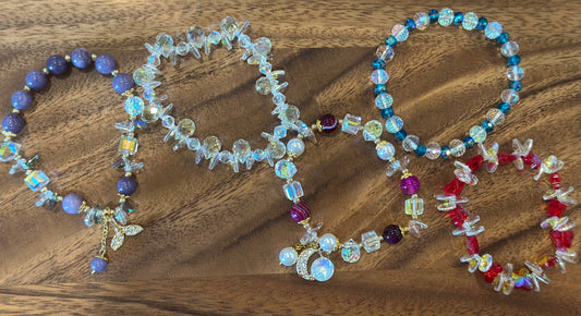 5 Luxe Glass Crystal Bead Bracelets (Handmade)
