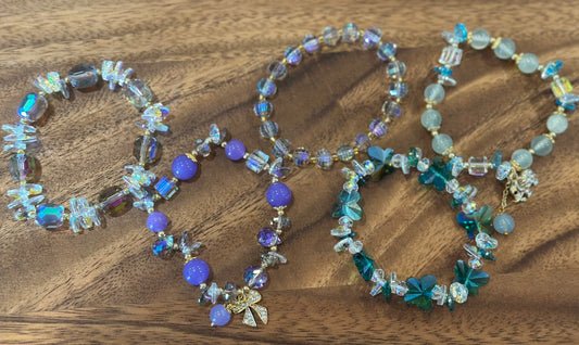 5 Luxe Glass Crystal Bead Bracelets (Handmade)