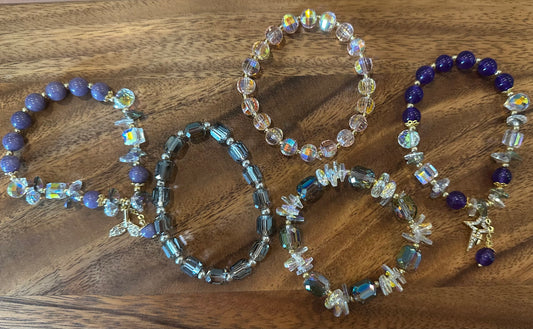 5 Luxe Glass Crystal Bead Bracelets (Handmade)